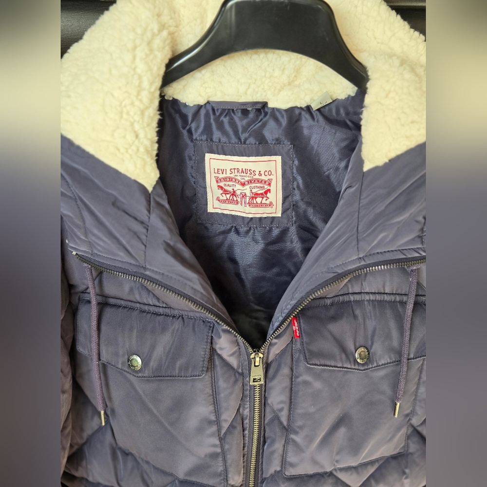 Levi's Womens Soft Sherpa Lined Diamond Quilted Parka Jacket - Large